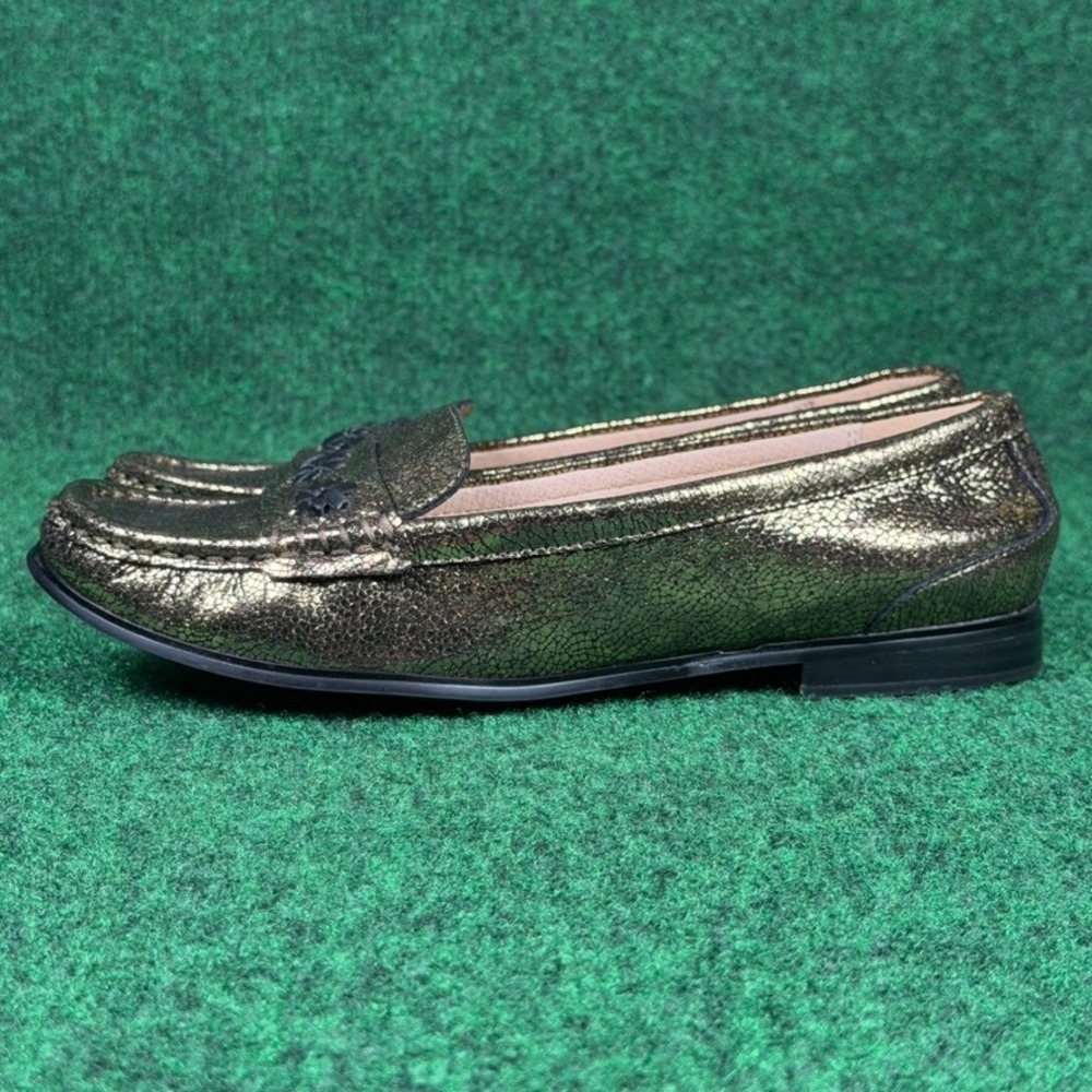 Jack Rogers Remy Loafer Metallic Gold Crackle Leather Rondelle Flower Womens 7B - Picture 3 of 9